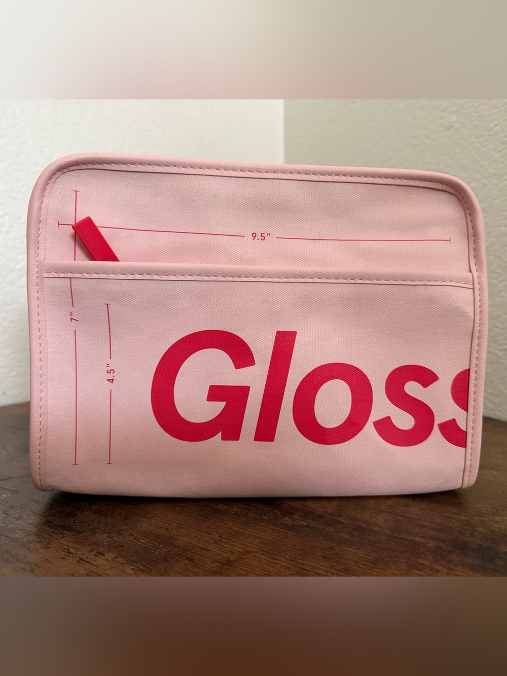 Glossier Cosmetic Pouch Pink with Red Logo